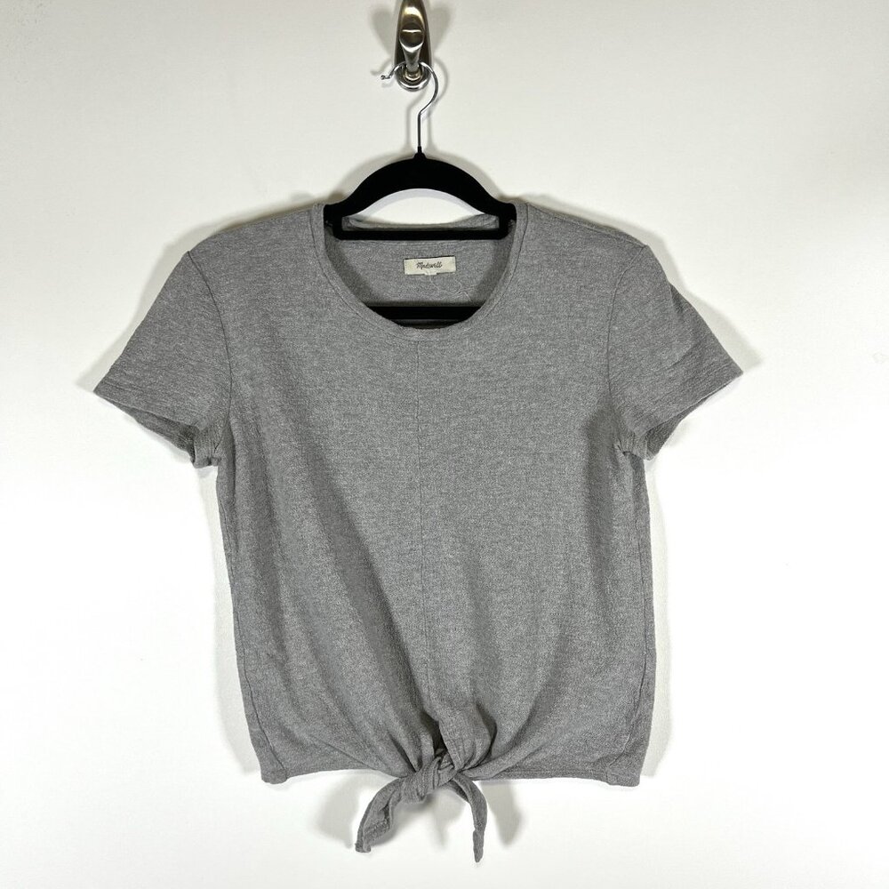 Madewell Women's Size XS Front Tie Tee Shirt Crew‎ Neck Short Sleeve Gray
